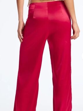 Fashion Nova Dark RED Wide-Leg Satin Pants-Small
